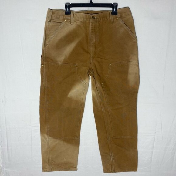 Vintage Carhartt Sun Faded Tan Double Knee Duck Canvas Dungaree Fit Pants 36X29 - Picture 1 of 16